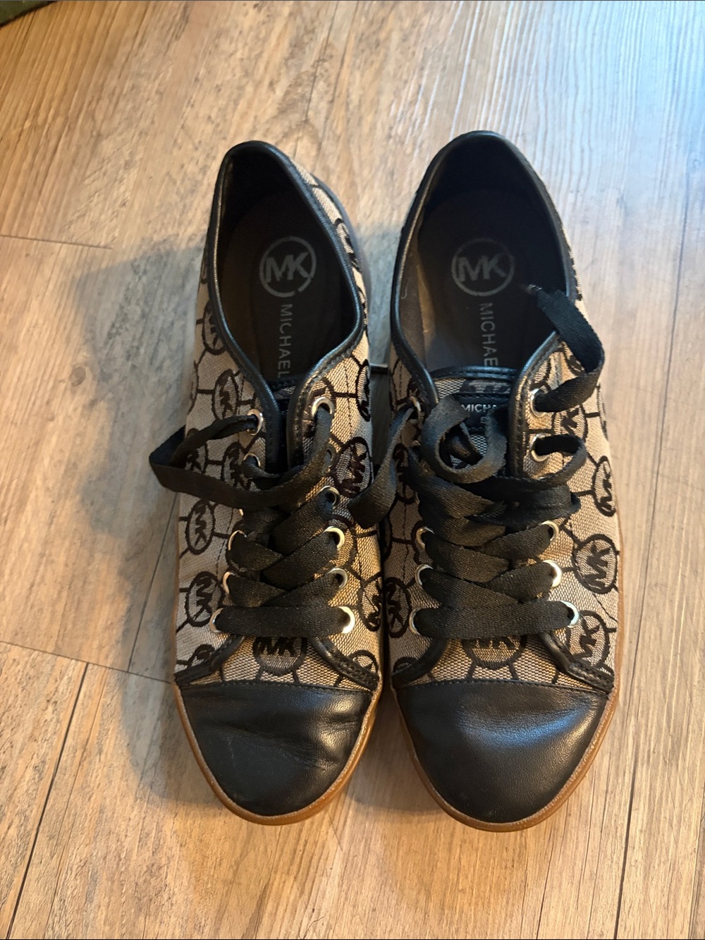 Michael Kors Black and Beige Logo Canvas Lace-Up Sneakers
